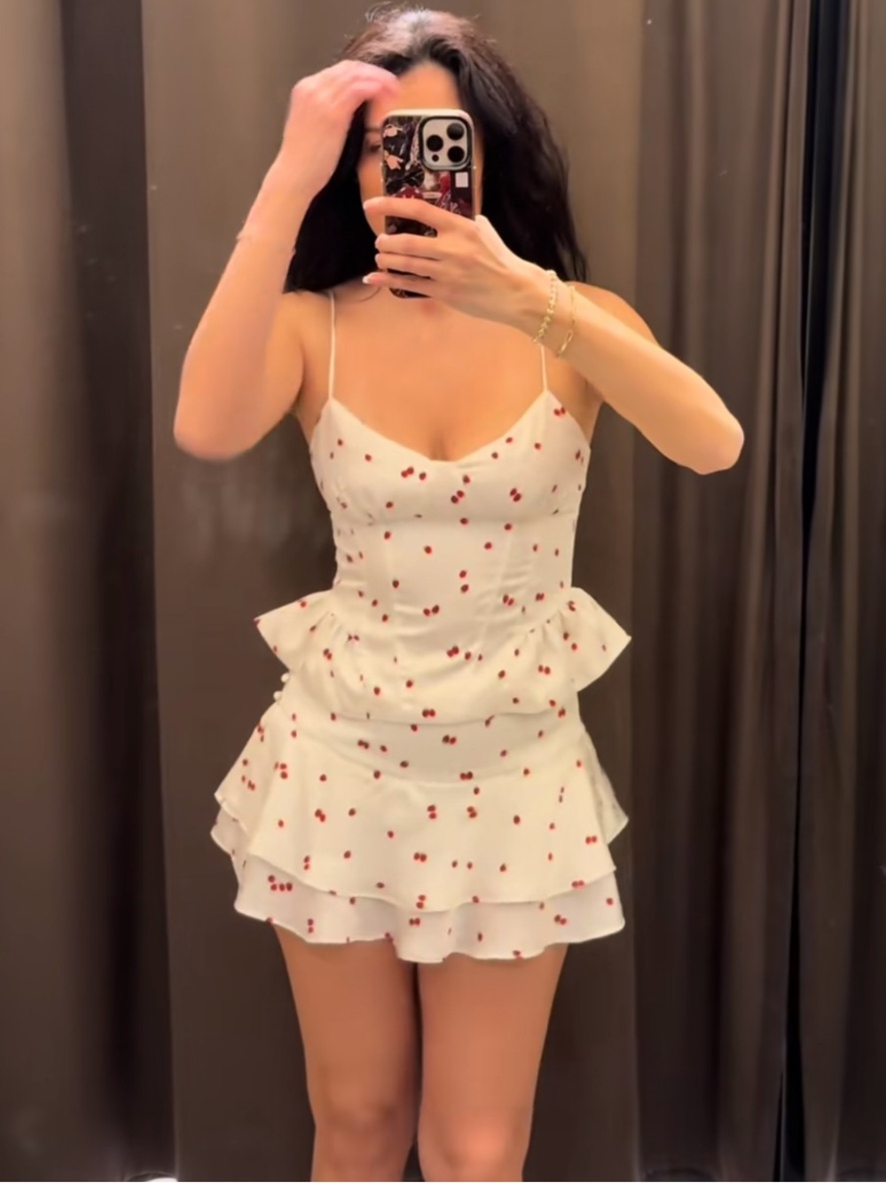 Zara White Cherry-Print Ruffle Mini skirt